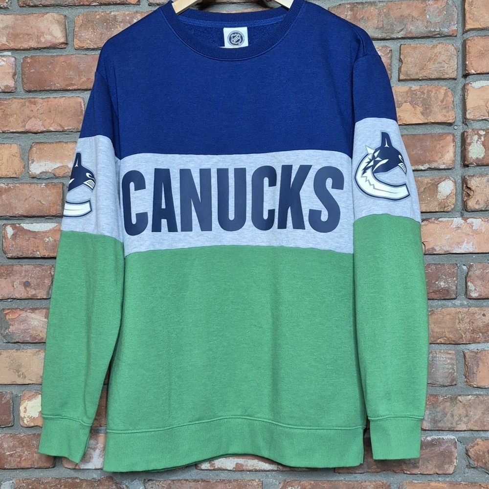 Vancouver Canucks NHL Colourblock Crewneck Sweatshirt Hockey Pullover Apparel M - Picture 2 of 11
